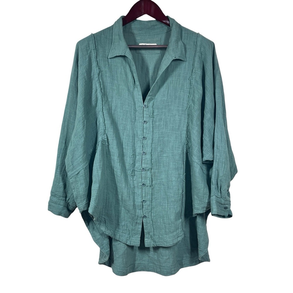 Free People We The‎ Free One and Only Oversized Buttondown Top Women's M Teal